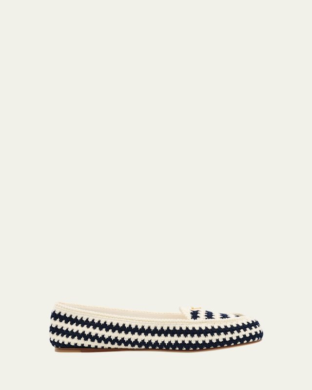 Striped Cotton Crochet Ballerina Flats